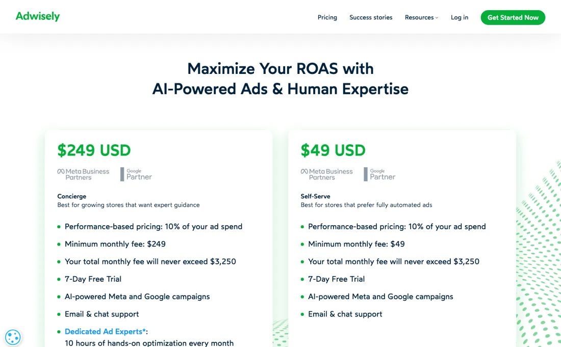 Adwisely pricing page