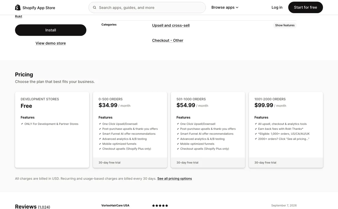 AfterSell pricing page