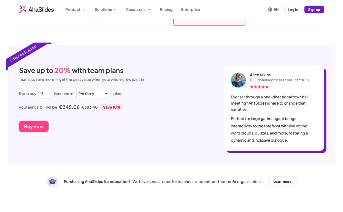 AhaSlides pricing page