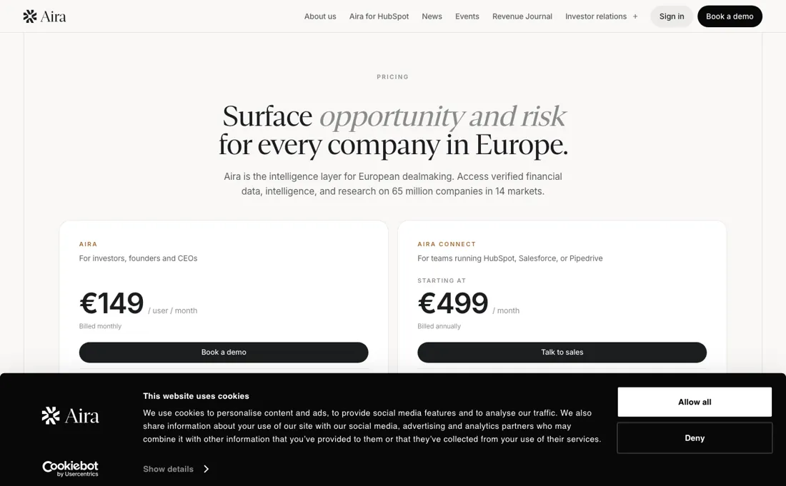 Aira pricing page