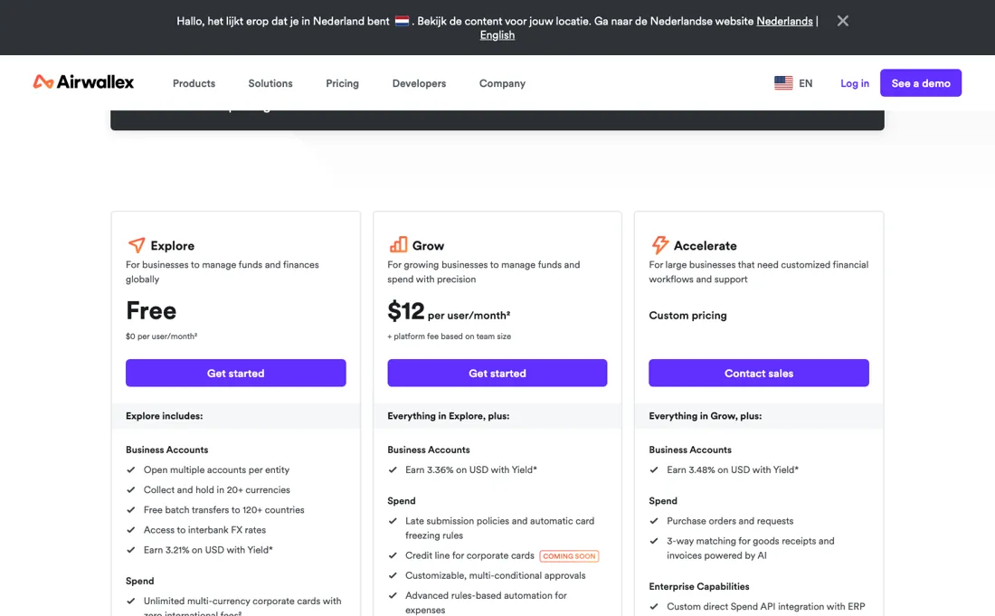 Airwallex pricing page