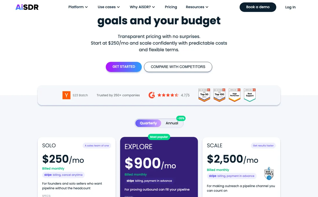 AISDR pricing page
