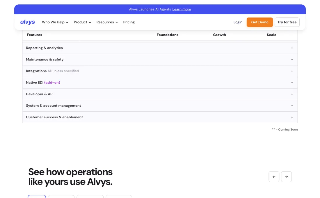 Alvys pricing page
