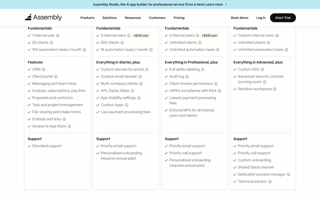 Assembly pricing page