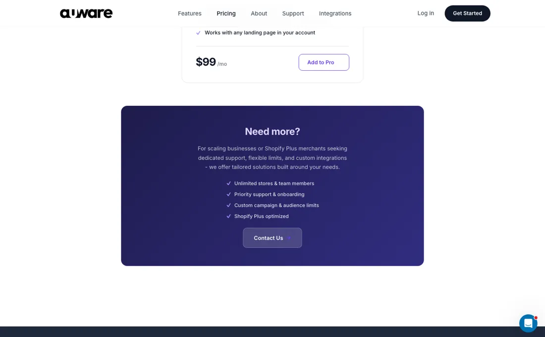 Auware pricing page