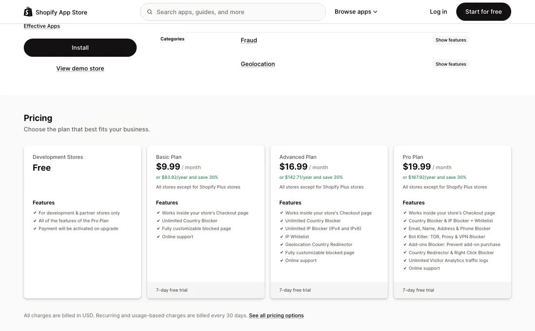 Blocky pricing page