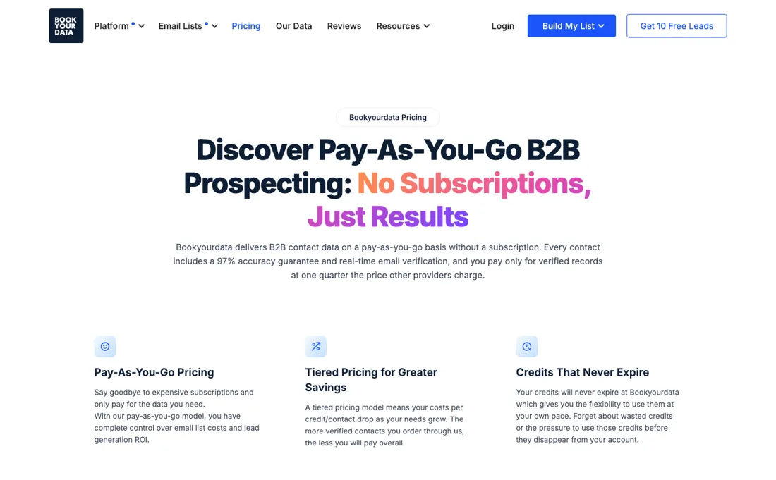 Bookyourdata pricing page