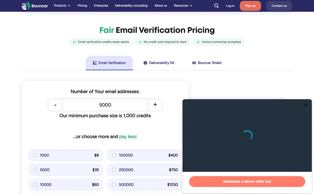Bouncer pricing page