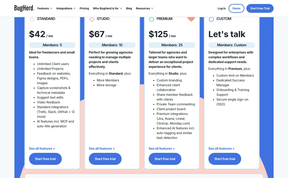 BugHerd pricing page