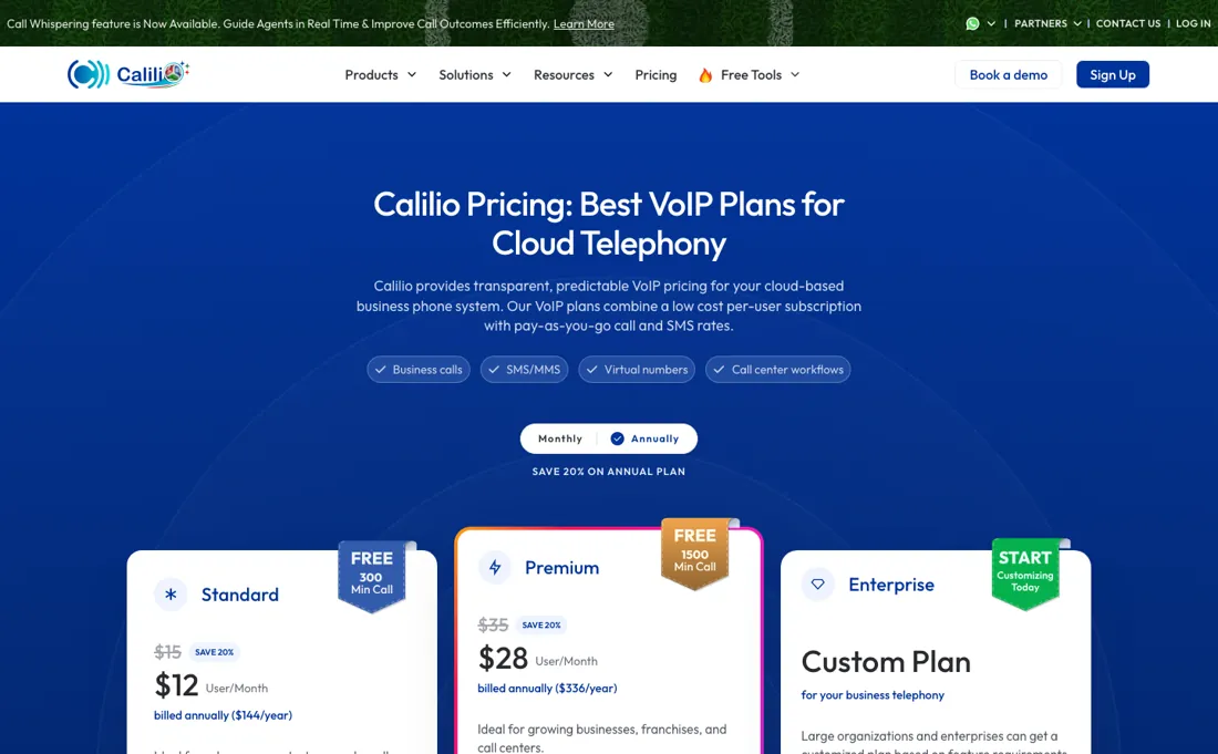 Calilio pricing page