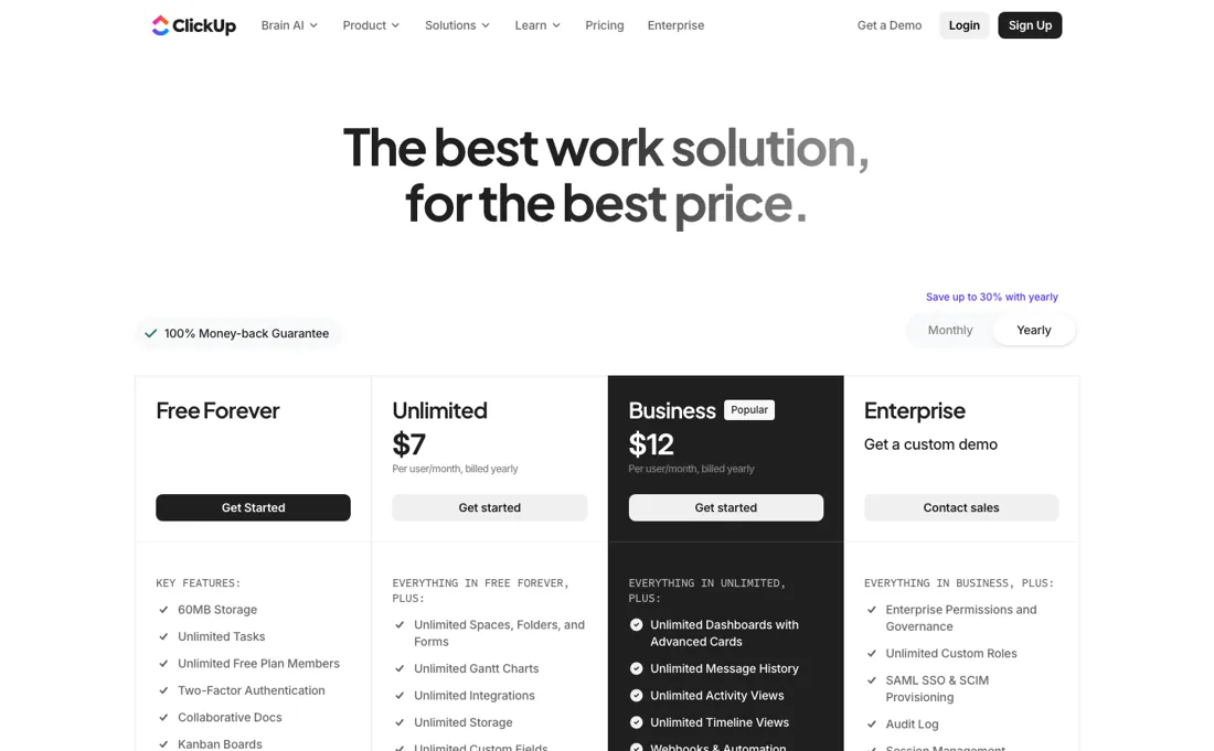 ClickUp pricing page