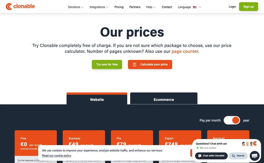 Clonable pricing page