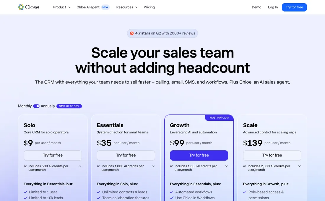 Close pricing page