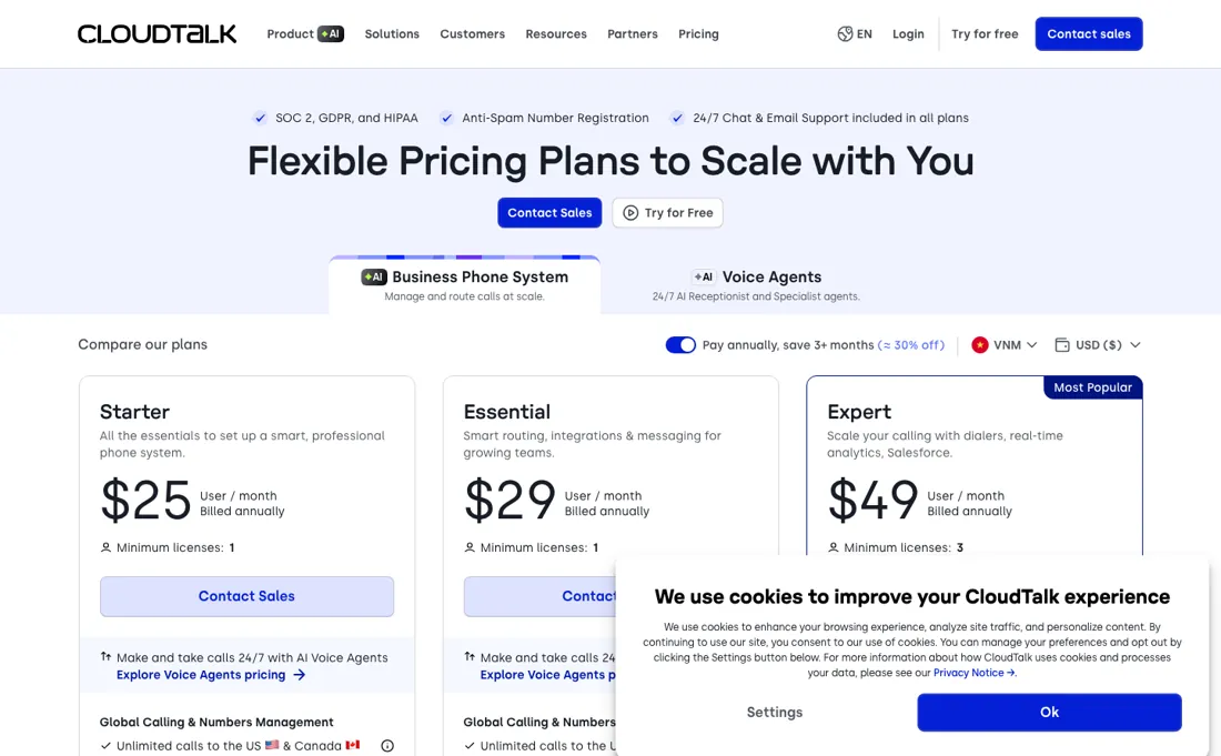 CloudTalk pricing page