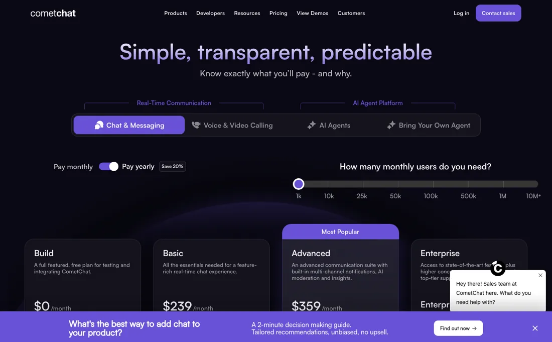 CometChat pricing page