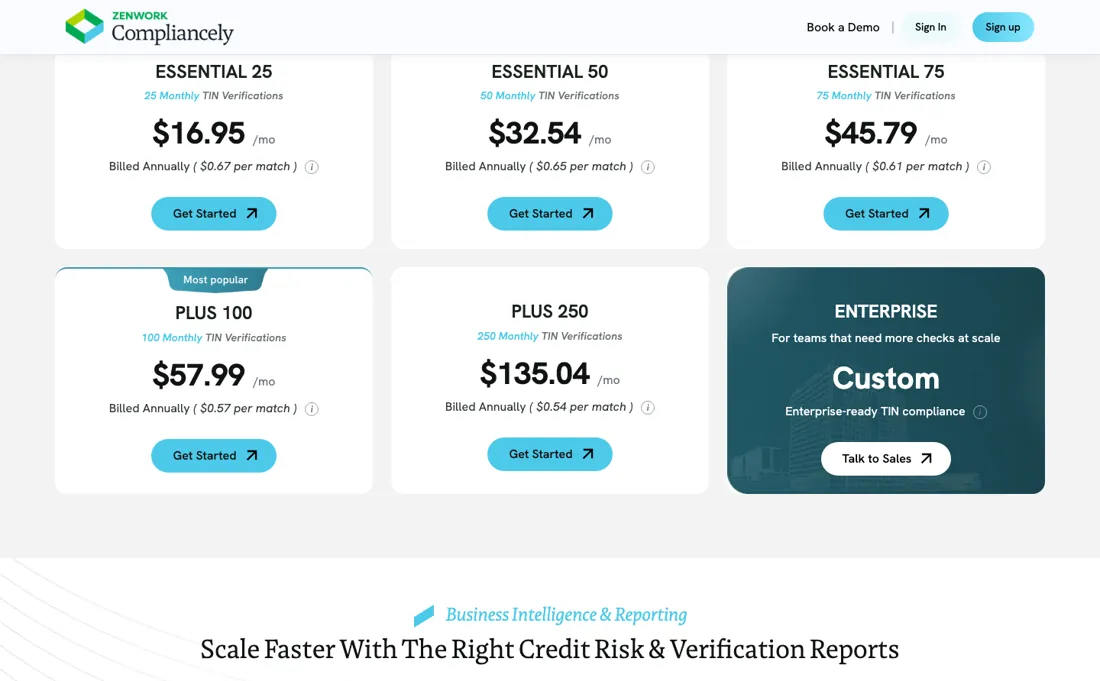 Compliancely pricing page