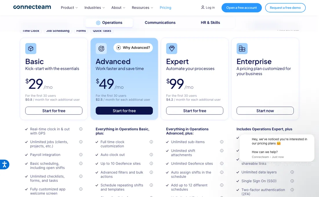Connecteam pricing page