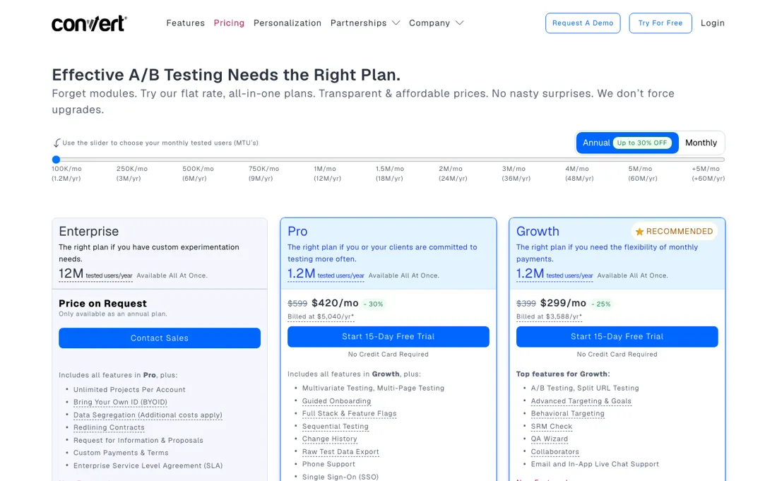 Convert pricing page