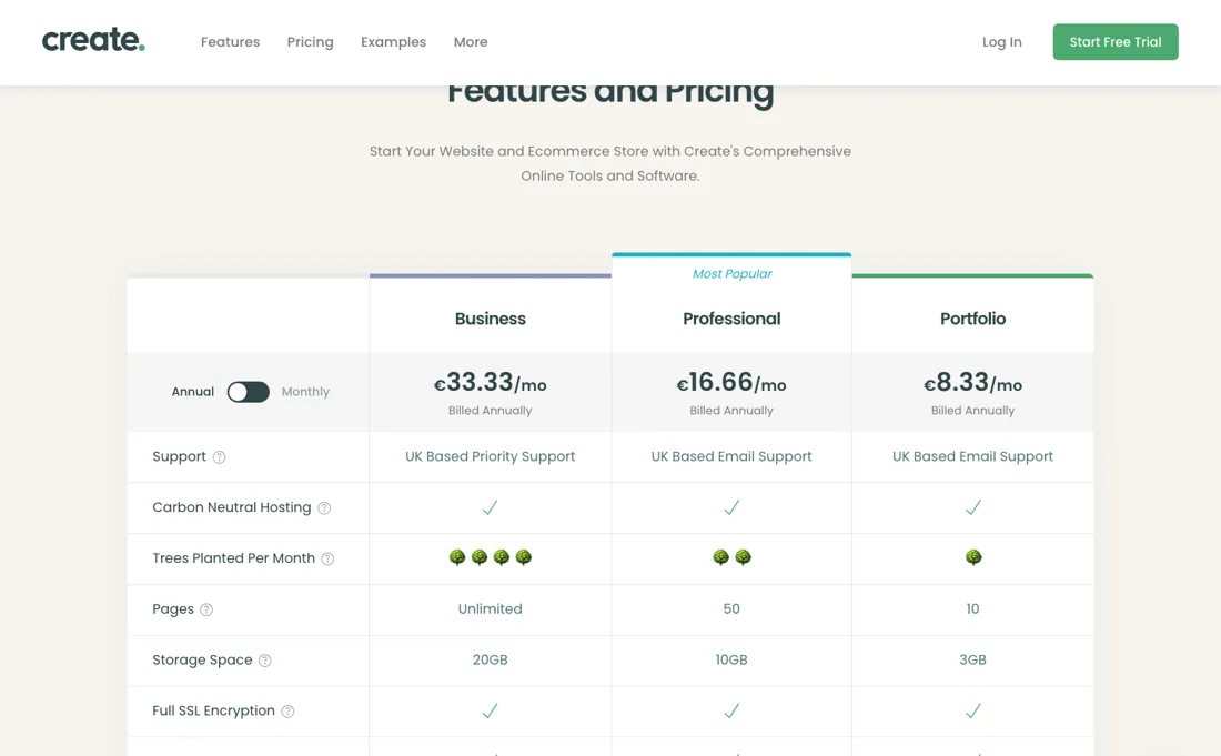 Create pricing page