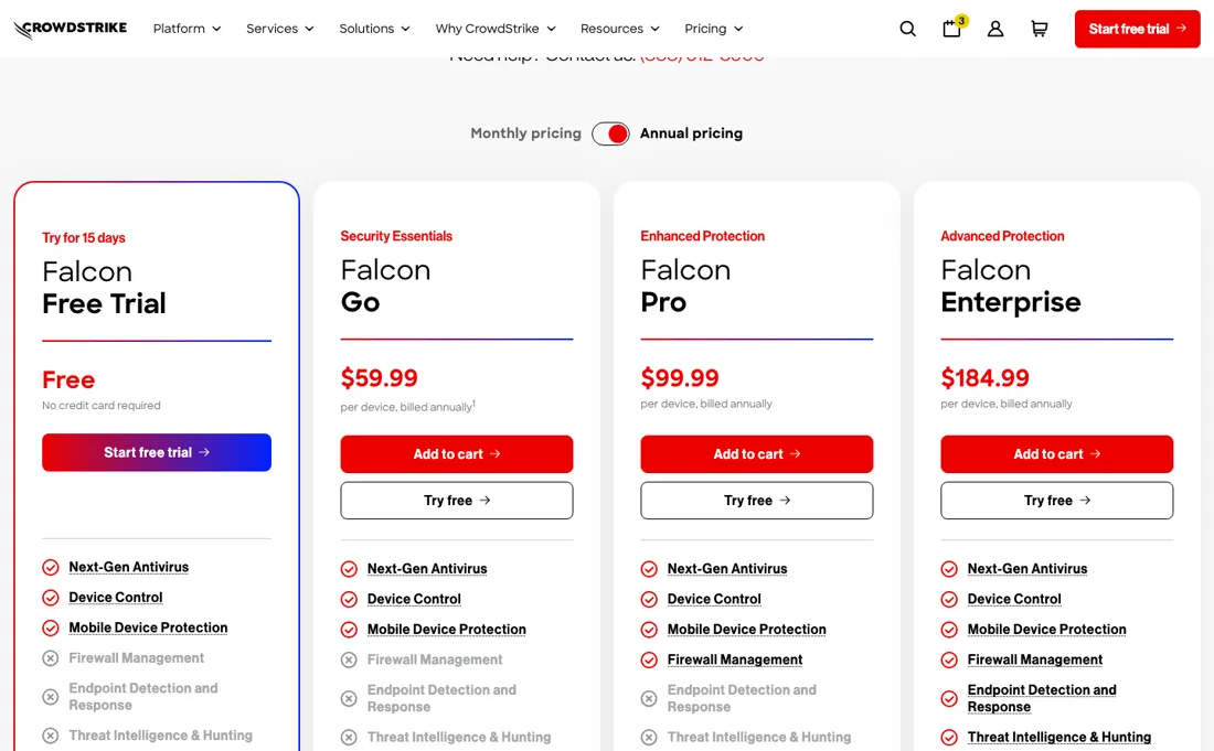 CrowdStrike pricing page