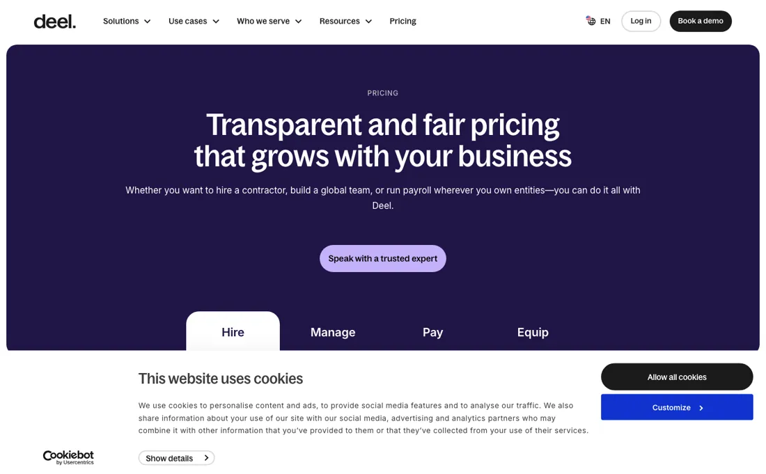 Deel pricing page