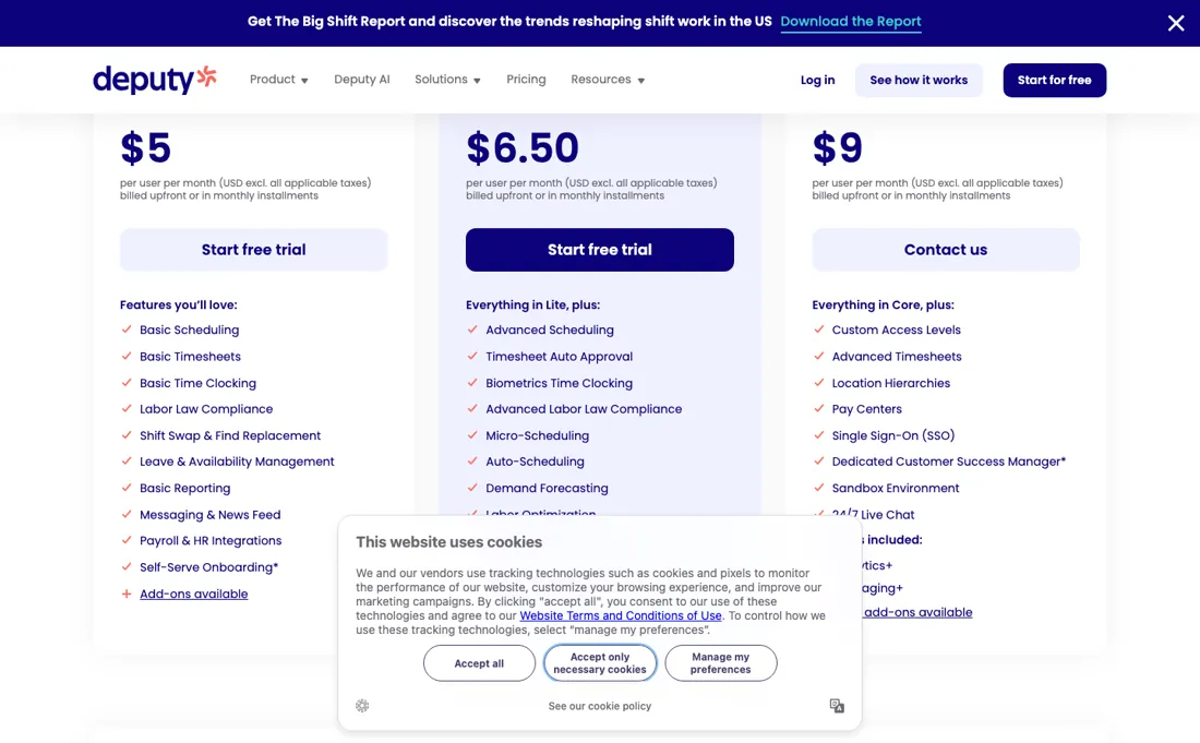 Deputy pricing page