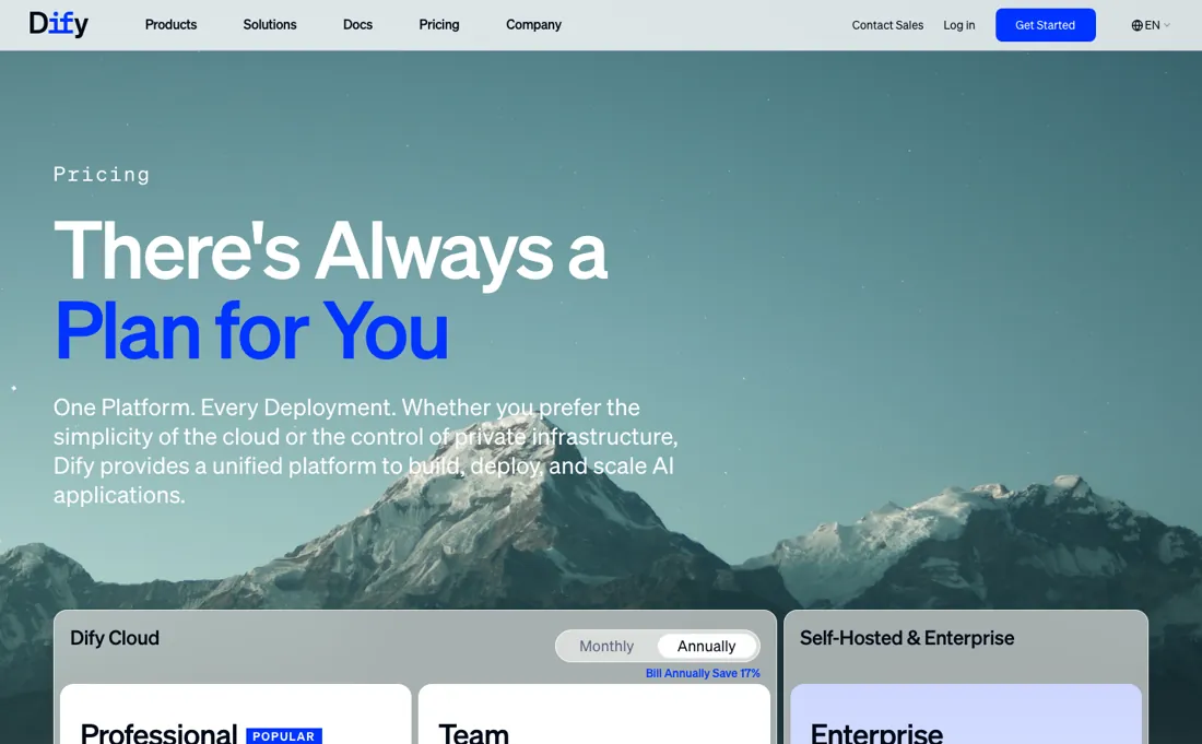 Dify pricing page