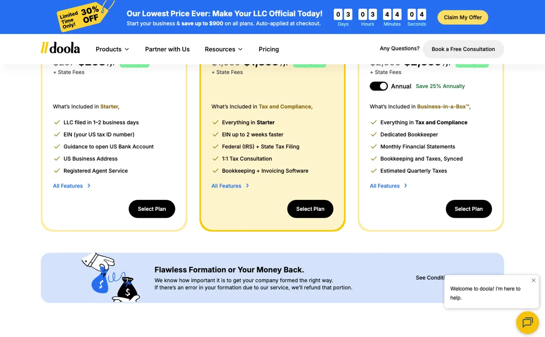 doola pricing page