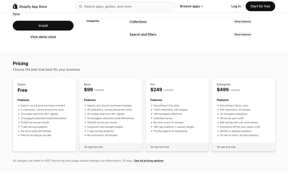 Dynasort pricing page