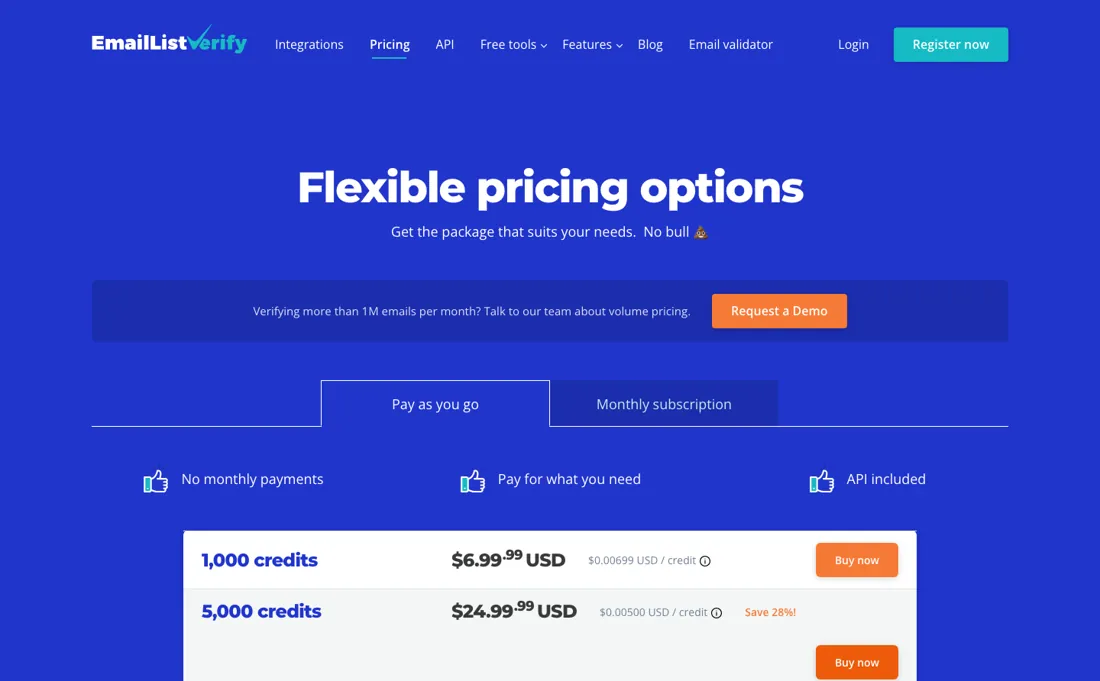 EmailListVerify pricing page