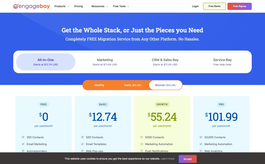 EngageBay pricing page