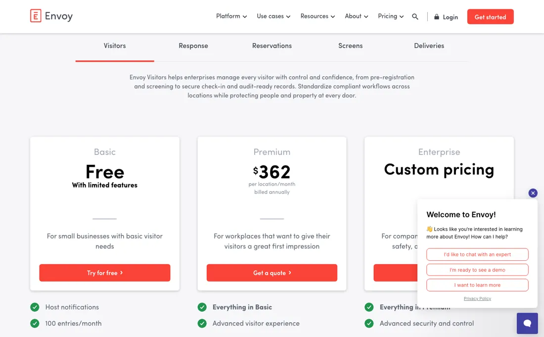 Envoy pricing page