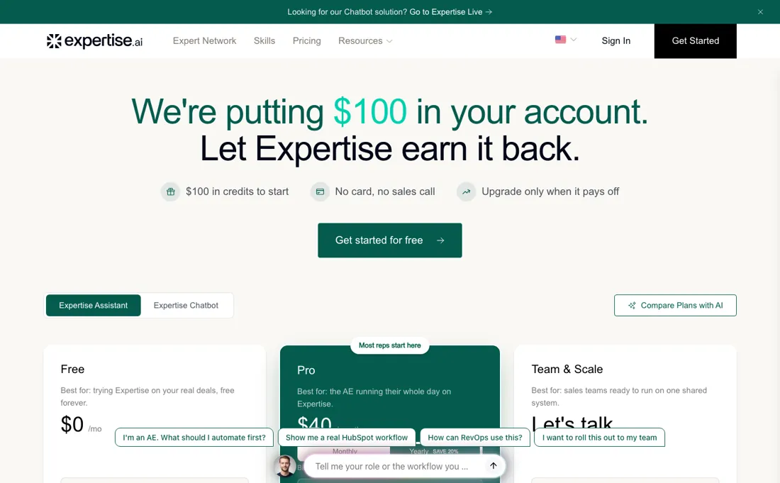 Expertise AI pricing page