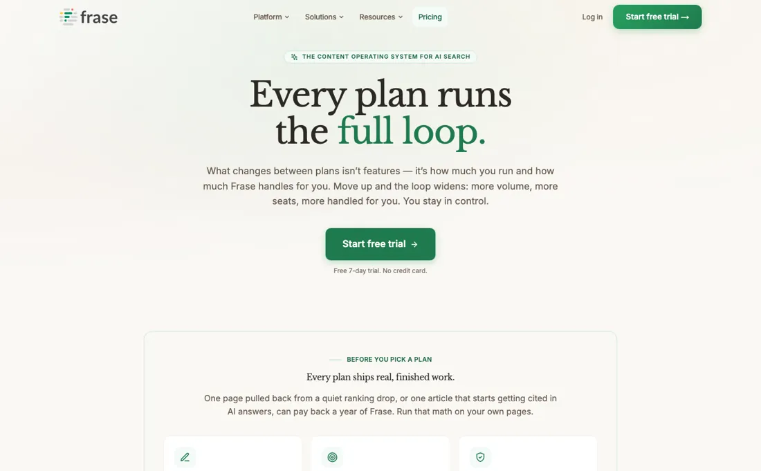 Frase pricing page
