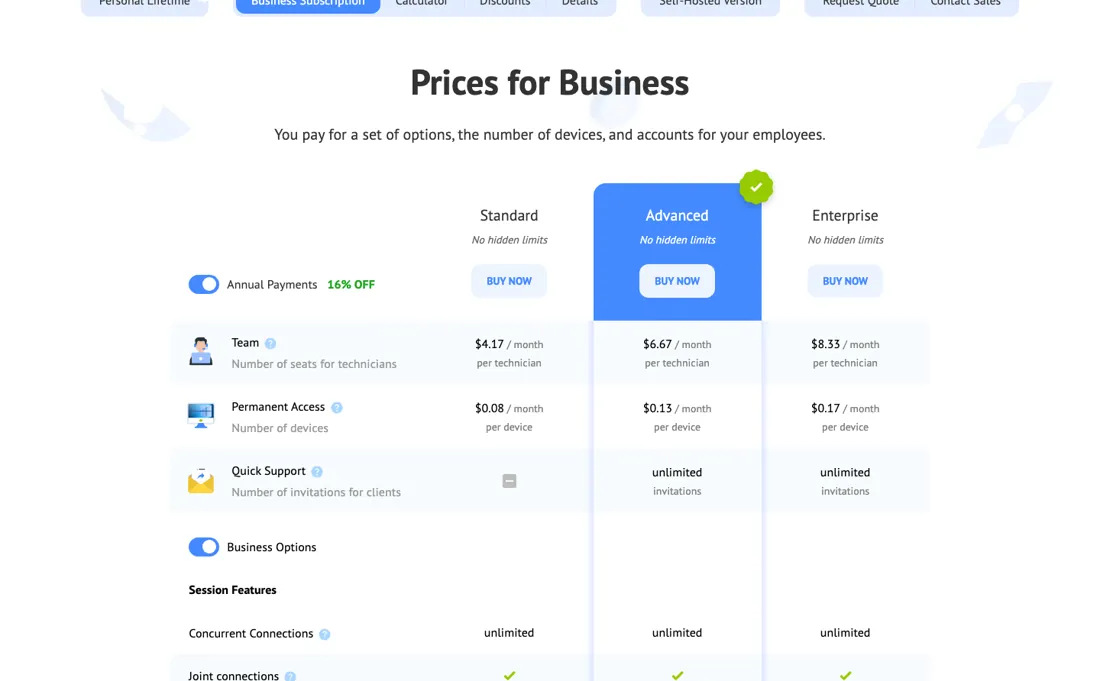 Getscreen pricing page