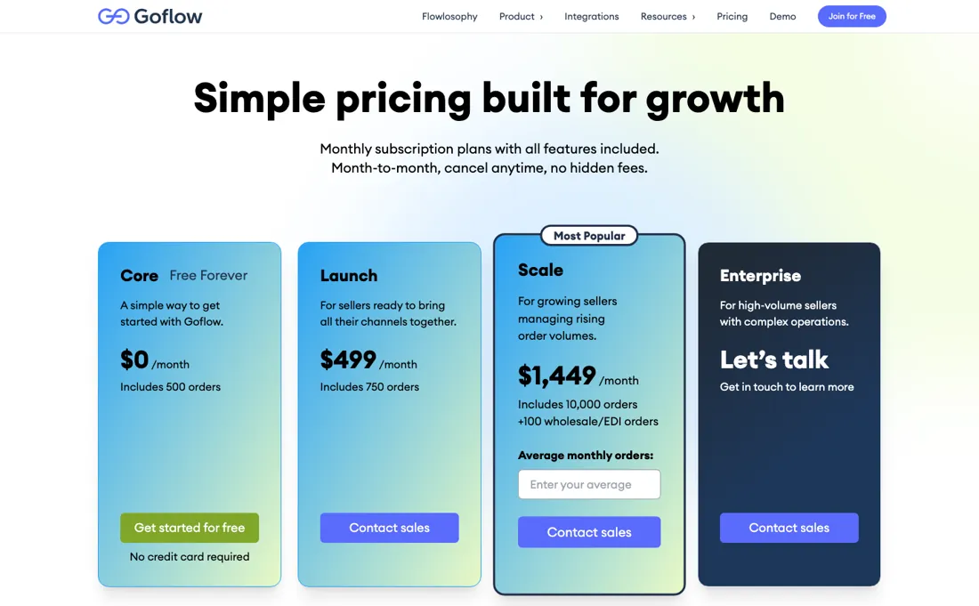 Goflow pricing page