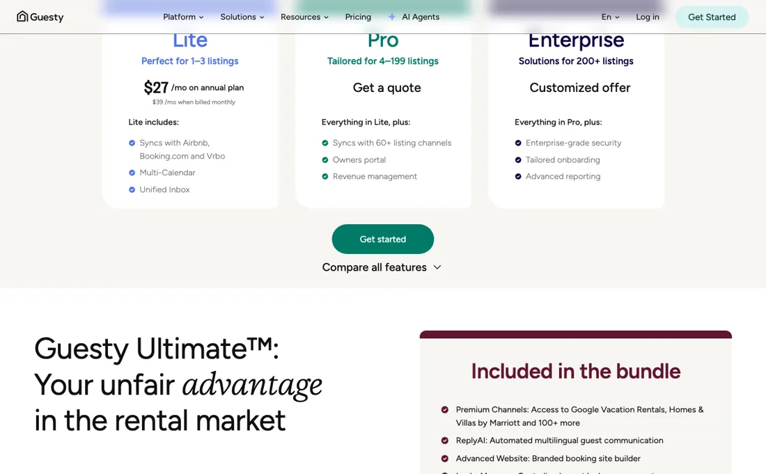 Guesty pricing page
