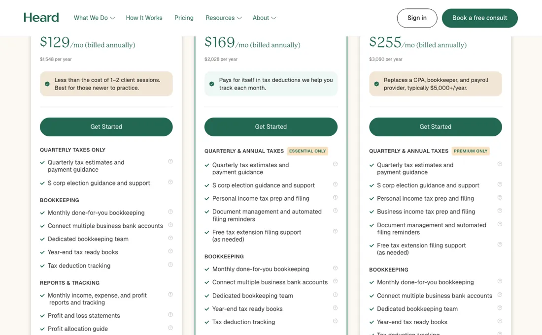 Heard pricing page