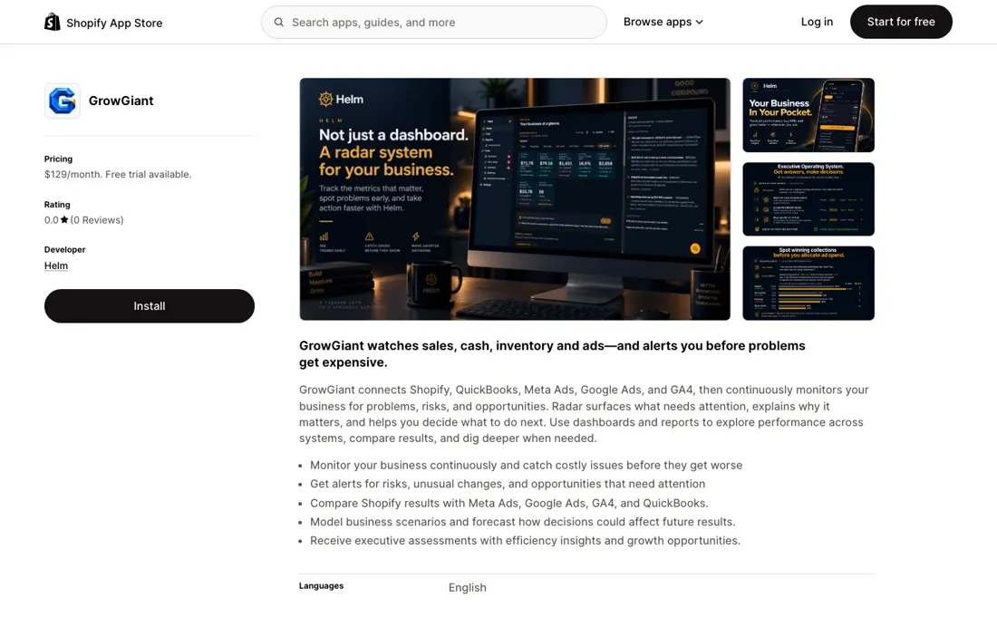 Helm (GrowGiant) pricing page