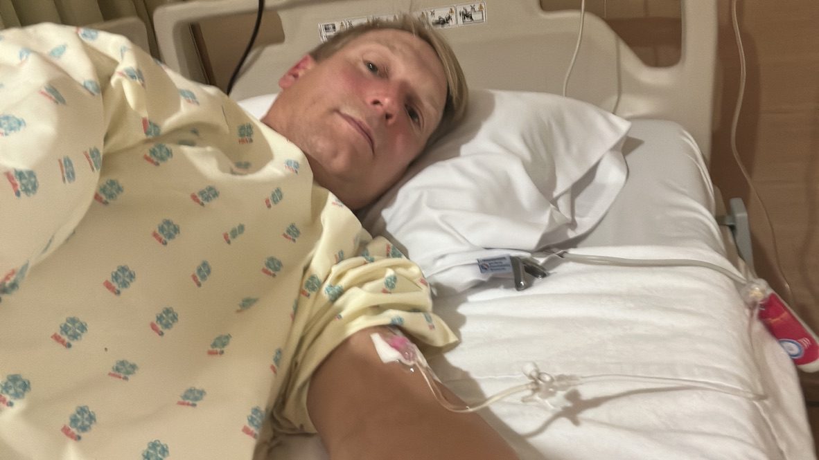 Staying productive while lying down during hospital recovery, talking to Hume AI instead of typing