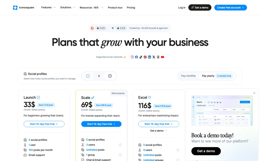 Iconosquare pricing page