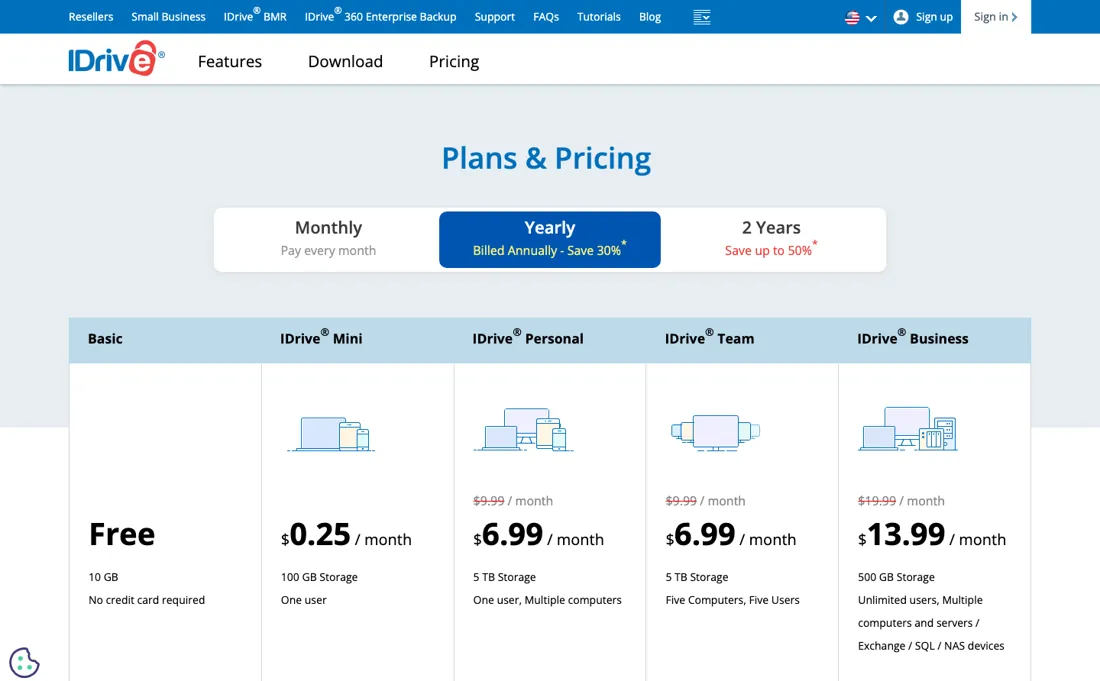 IDrive pricing page
