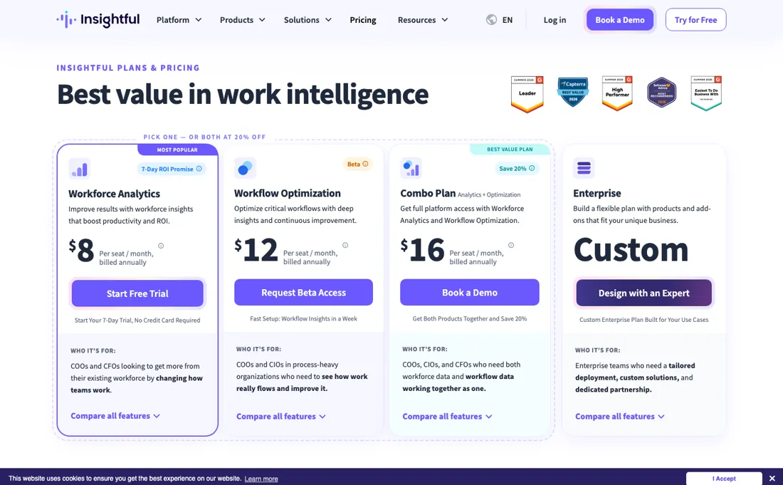 Insightful pricing page