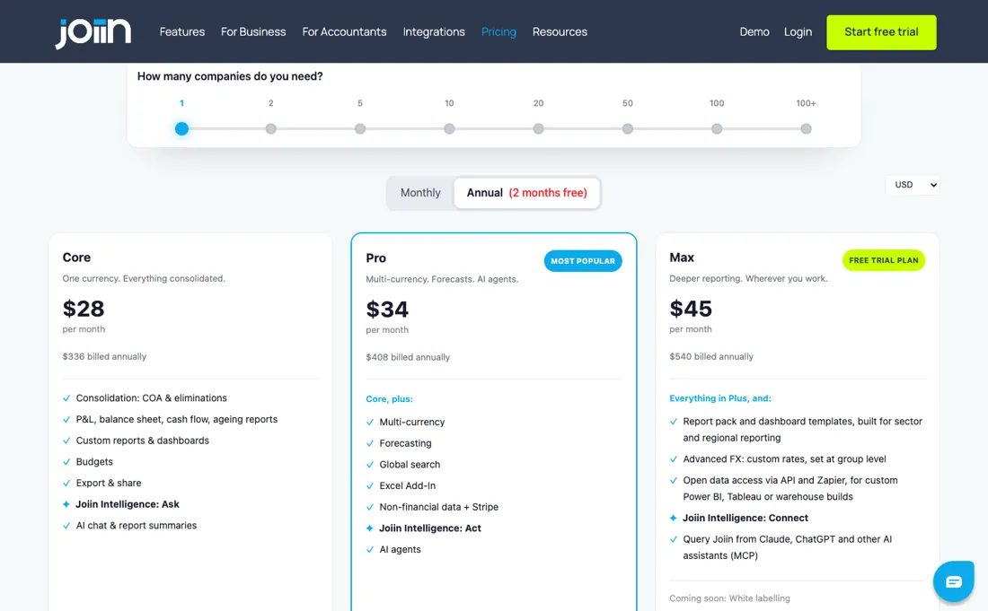 Joiin pricing page