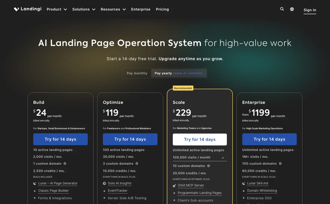 Landingi pricing page