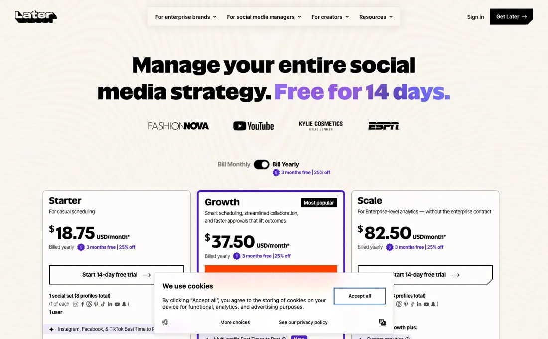 Later pricing page