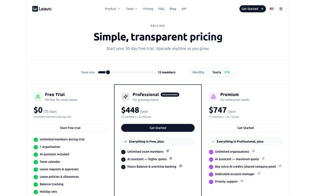 Leavo pricing page