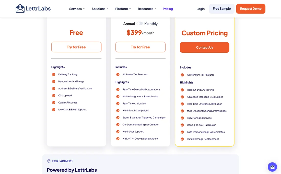 LettrLabs pricing page