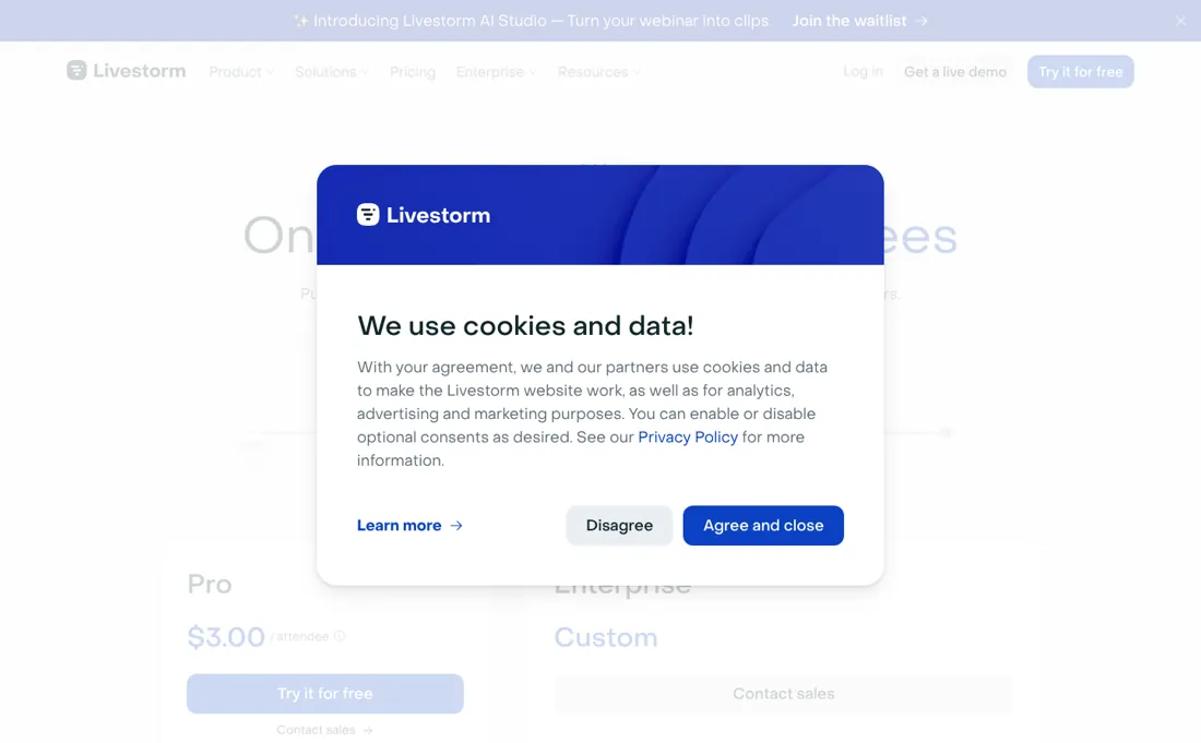 Livestorm pricing page