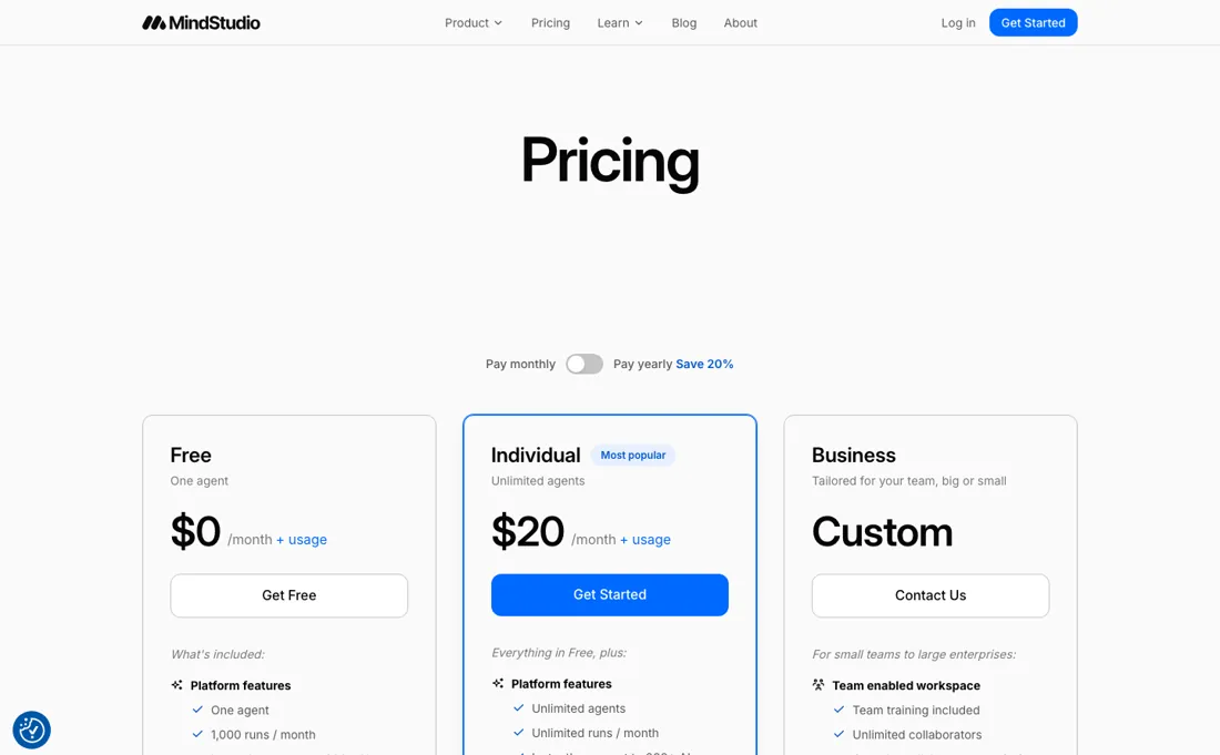MindStudio pricing page